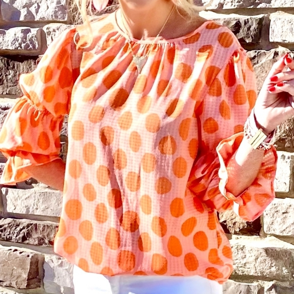 Who What Wear Orange Polka Dot Blouse XL